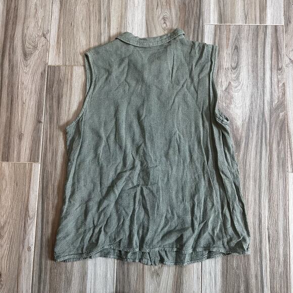 VTG CP SHADES Shirt Rayon Flax Linen M Sage Button Front Natural Earthy Coastal - Picture 2 of 8